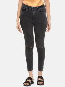 People Women Charcoal Tapered Fit Slash Knee Jeans