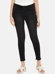 People Women Black Tapered Fit Stretchable Jeans
