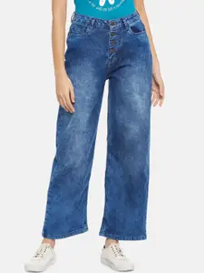 People Women Blue Tapered Fit High-Rise Heavy Fade Jeans