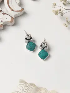 TEEJH Silver-Toned Contemporary Drop Earrings