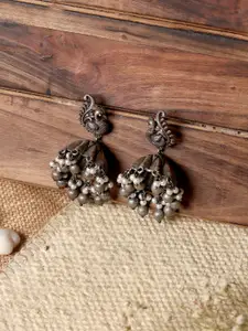 TEEJH Silver-Toned Contemporary Jhumkas Earrings