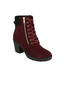 Bruno Manetti Maroon Suede Block Heeled Boots