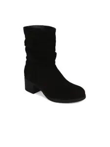 Bruno Manetti Black Suede Mid-Top Block Heeled Boots