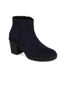 Bruno Manetti Navy Blue Suede Block Heeled Boots
