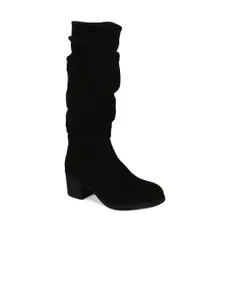 Bruno Manetti Black Suede High-Top Block Heeled Boots