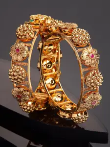 KARATCART Set Of 2 Gold-Plated Pink Kundan-Studded Handcrafted Bangles