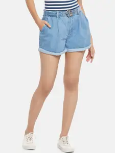 People Women Blue Washed High-Rise Denim Shorts