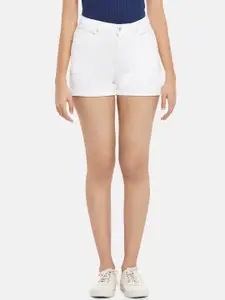 People Women White Solid High-Rise Pure Cotton Regular Shorts