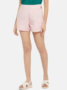People Women Pink High-Rise Solid Shorts
