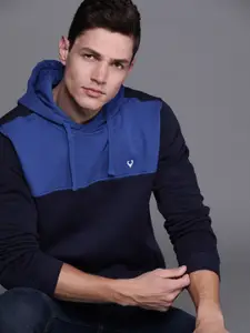 Allen Solly Men Navy Blue Colourblocked Hooded Sweatshirt
