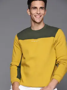 Allen Solly Men Mustard Yellow & Olive Green Colourblocked Sweatshirt