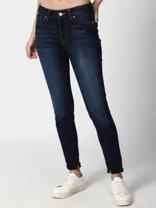 FOREVER 21 Women Navy Blue Skinny Fit Light Fade Stretchable Jeans