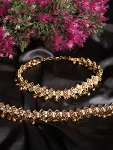 JEWELS GEHNA Set of 2 Gold Plated Bridal Look Stone and Pearl Studded Anklet
