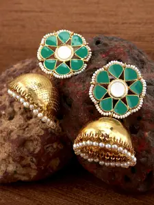 Sukkhi Green & Gold-Plated Classic Jhumkas Earrings