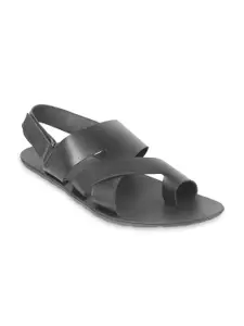 Mochi Men Black Leather Comfort Sandals