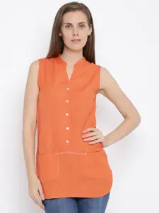 AND Women Orange Solid Shirt Style Top