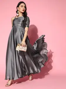 Inddus Women Alluring Grey Solid One-Shoulder Dress