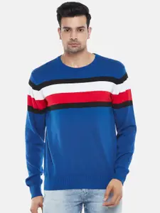 BYFORD by Pantaloons Men Blue & White Striped Pure Cotton Pullover