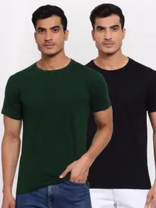 FERANOID Men Pack Of 2 Green & Black T-shirt