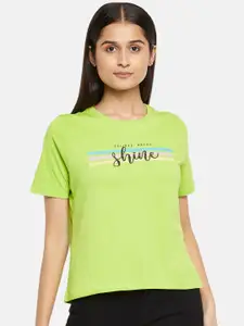 People Women Green Printed Organic Cotton T-shirt