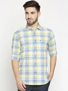 Basics Men Yellow Slim Fit Tartan Checks Opaque Checked Casual Shirt