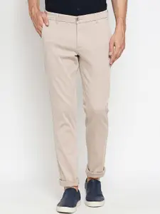 Basics Men Beige Tapered Fit Trousers