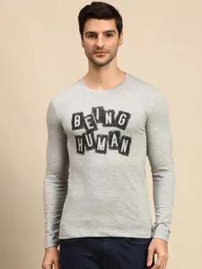 Being Human Men Grey Typography Printed Pure Cotton T-shirt