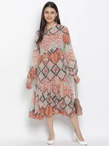Oxolloxo Multicoloured Satin Shirt Midi Dress