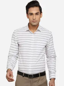 Greenfibre Men White Classic Slim Fit Horizontal Stripes Opaque Striped Formal Shirt