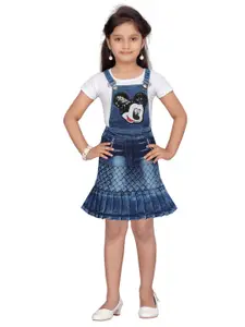 Aarika Girls White & Blue T-shirt with Mickey Mouse Character Skirt