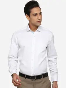 Greenfibre Men White Classic Opaque Printed Cotton Formal Shirt