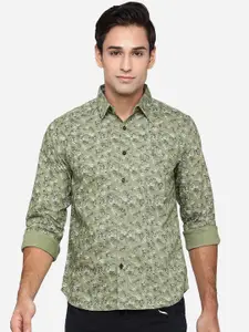 Greenfibre Men Olive Green Classic Slim Fit Floral Opaque Printed Casual Shirt
