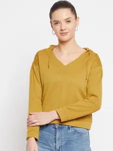 FRENCH FLEXIOUS Women Mustard Yellow Hooded Sweatshirt