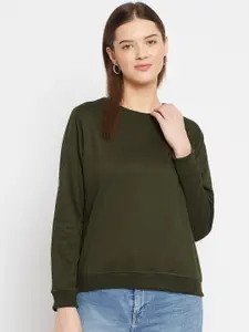 FRENCH FLEXIOUS Women Olive Green Sweatshirt