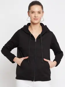 FRENCH FLEXIOUS Women Black Hooded Sweatshirt