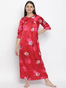 Oxolloxo Women Pink Floral Printed Maxi Nightdress