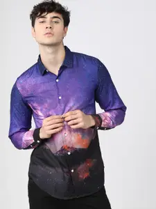 HIGHLANDER Men Blue Slim Fit Opaque Printed Casual Shirt