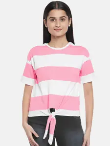 People Women Pink Striped Regular Top