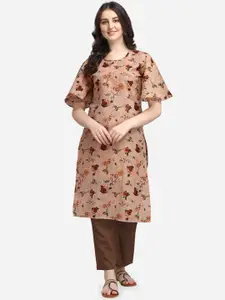 Youthnic Women Brown Floral Printed Flared Sleeves Floral Kurta