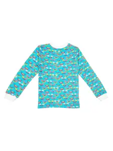 DChica Girls Blue & Pink Printed Thermal Top