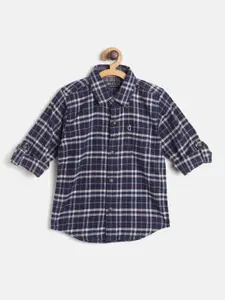 Gini and Jony Boys Navy & Pink Pure Cotton Tartan Checked Casual Shirt
