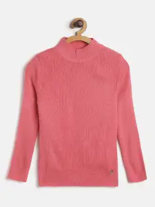 Gini and Jony Pink Solid Acrylic Regular Knitted Pullover  Sweater
