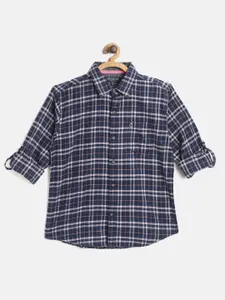 Gini and Jony Boys Navy & Pink Pure Cotton Tartan Checked Casual Shirt