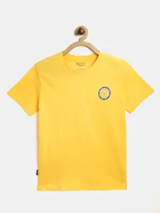 Gini and Jony Boys Yellow Cotton Solid T-shirt