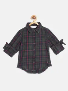 Gini and Jony Girls Olive Green & Navy Blue Cotton Tartan Checks Casual Shirt