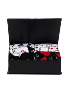 Balenzia Men Pack of 4 Black & White Patterned Special Edition Poker Calf-Length Socks With Gift box