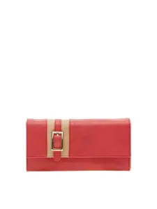 ESBEDA Women Red & Tan Textured Buckle Detail Two Fold Walled
