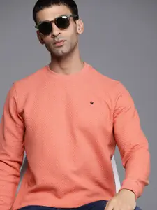 Louis Philippe Men Coral Orange Textured Sweatshirt