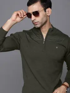 Louis Philippe Men Olive Green Solid Pullover