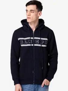 Allen Cooper Men Navy Blue Printed Hooded Sweatshirt